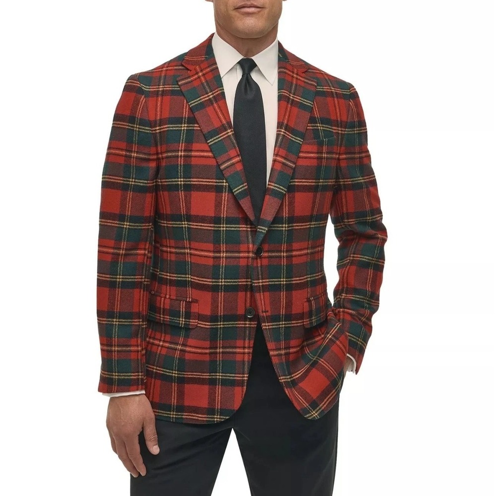 B by Brooks Brothers Men's Classic-Fit Wool Plaid Sport Coat Red 38R